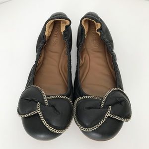 See by Chloe Clara Leather Ballet Bow Flat Black 38/US 8 Elastic Opening